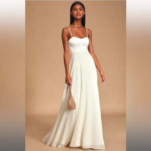 Best Part Of Me Cream Satin Bustier Maxi Dress